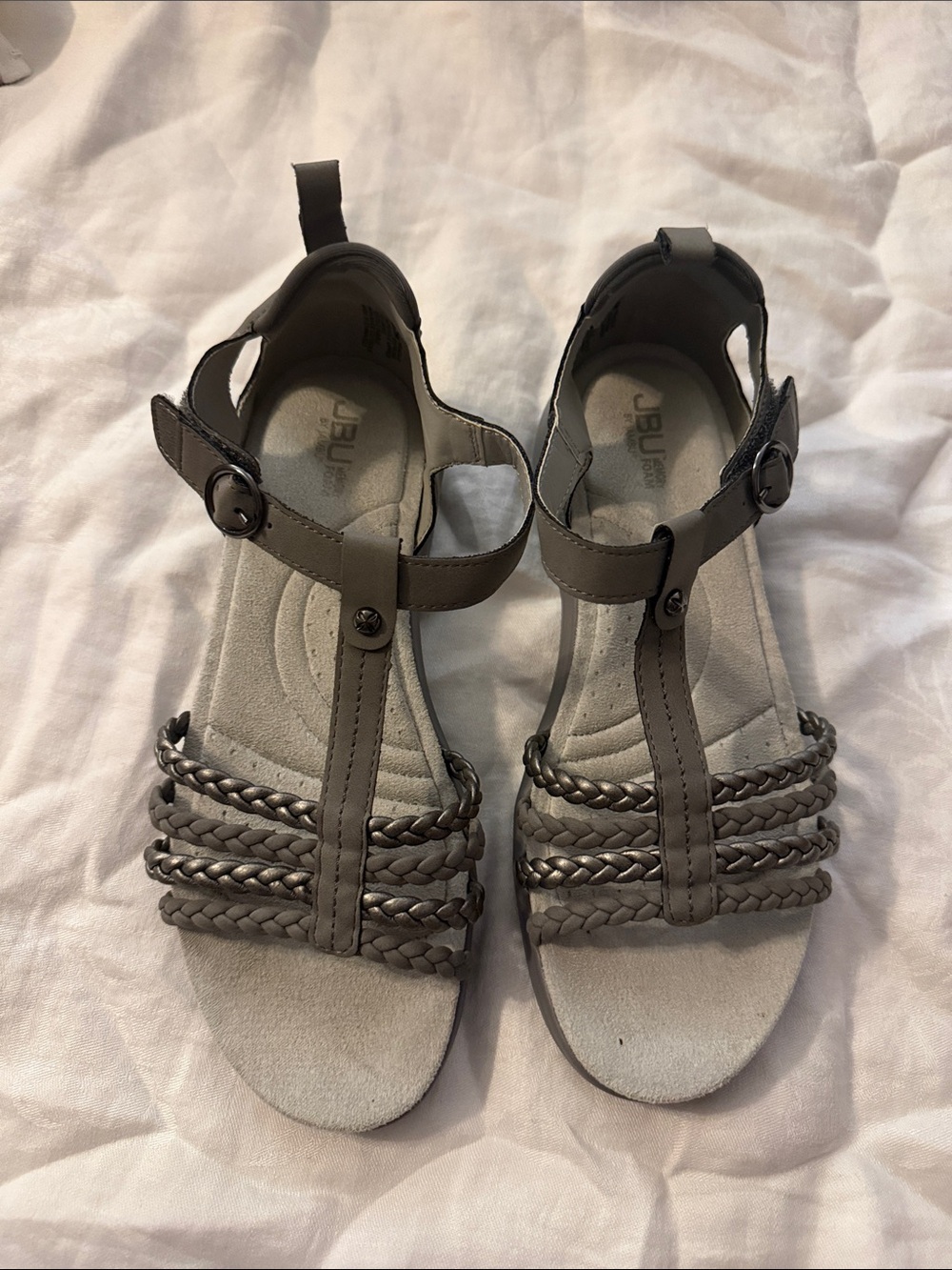 JBU by Jambu Taupe Braided T-Strap Sandals
